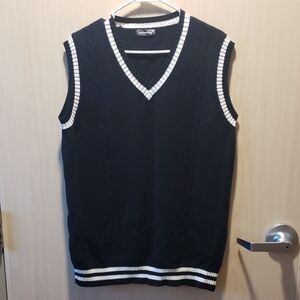 Yujianxiong Navy & White V-Neck Cable Knit  100% Cotton Sweater Vest Size XL